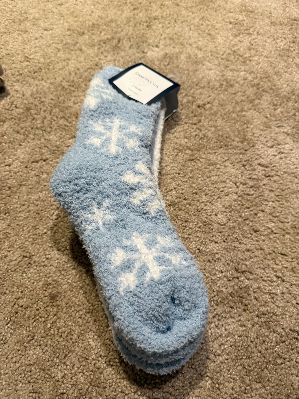 NWT Charter Club Fuzzy Butter Socks 2-Pack Snowflake Blue & Polka Dot